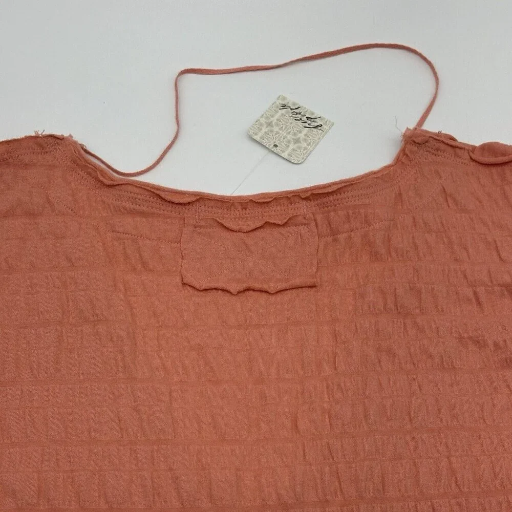 Free People Sugar Cube Women's Size Small Burnt Coral Pink V-Neck Ruched Top NWT - Picture 13 of 13